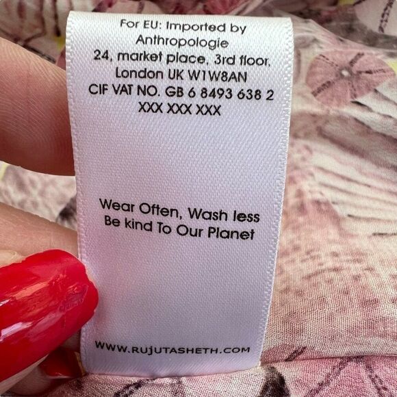 Rujuta Sheth Anthropologie Pink Shell Print Maxi Dress Cinch Drawstring Waist OS - Picture 8 of 13